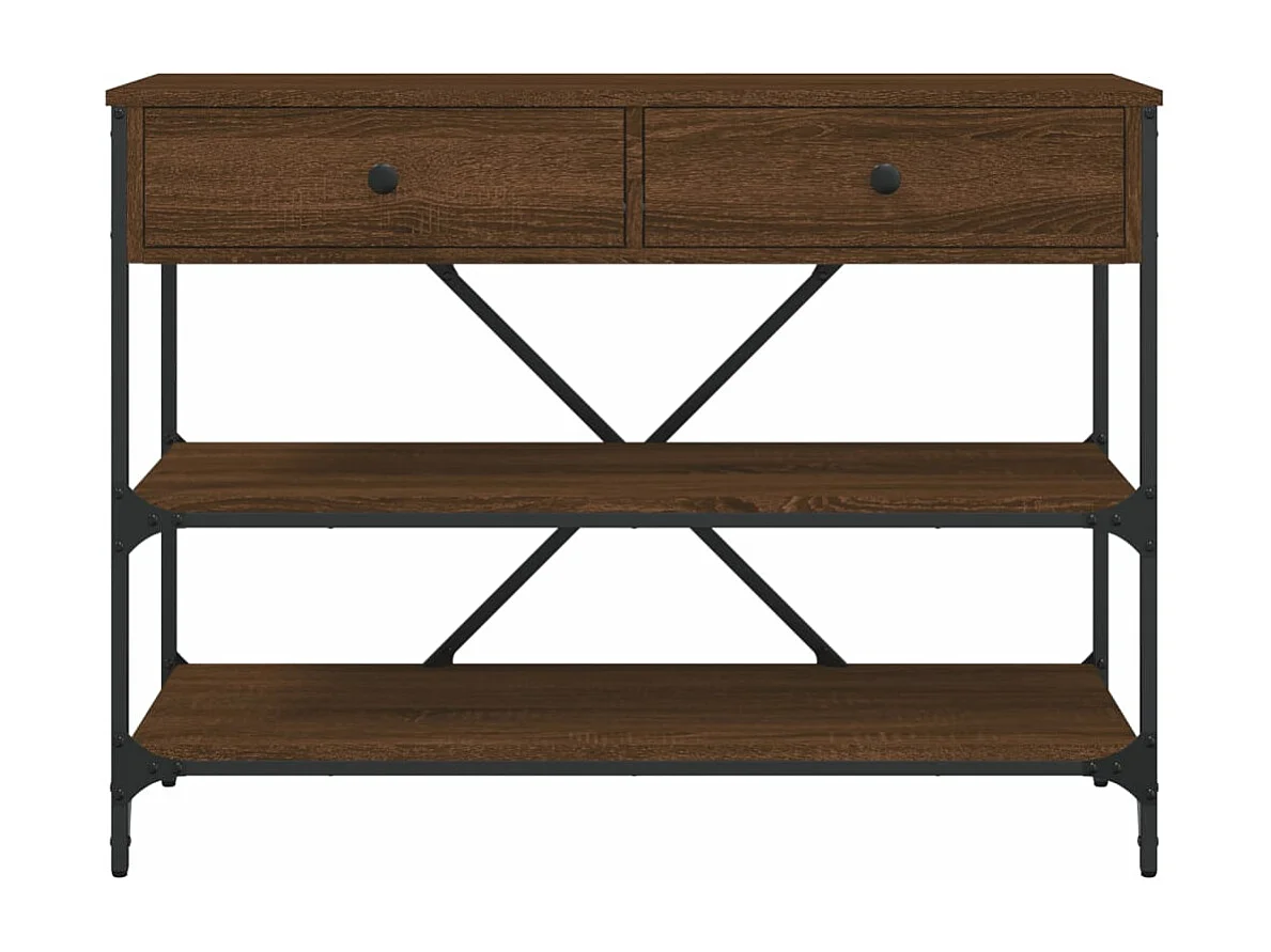 Table console avec tiroirs et étagères chêne marron