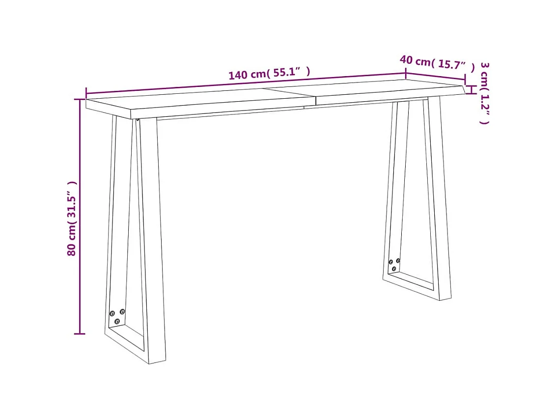 Table console à live edge 140x40x80 cm bois d'acacia solide