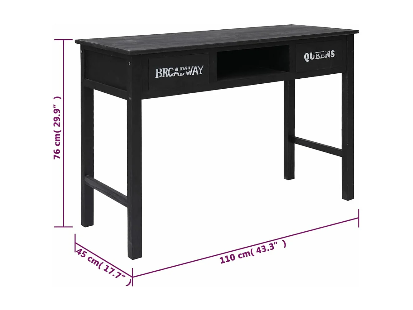 Mesa consola 110x45x76 cm madeira preto