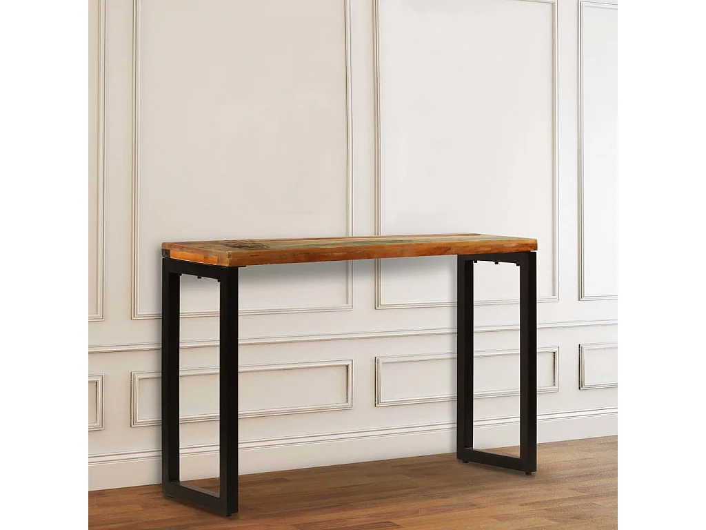 Mesa consola madera maciza reciclada y acero 120x35x76 cm