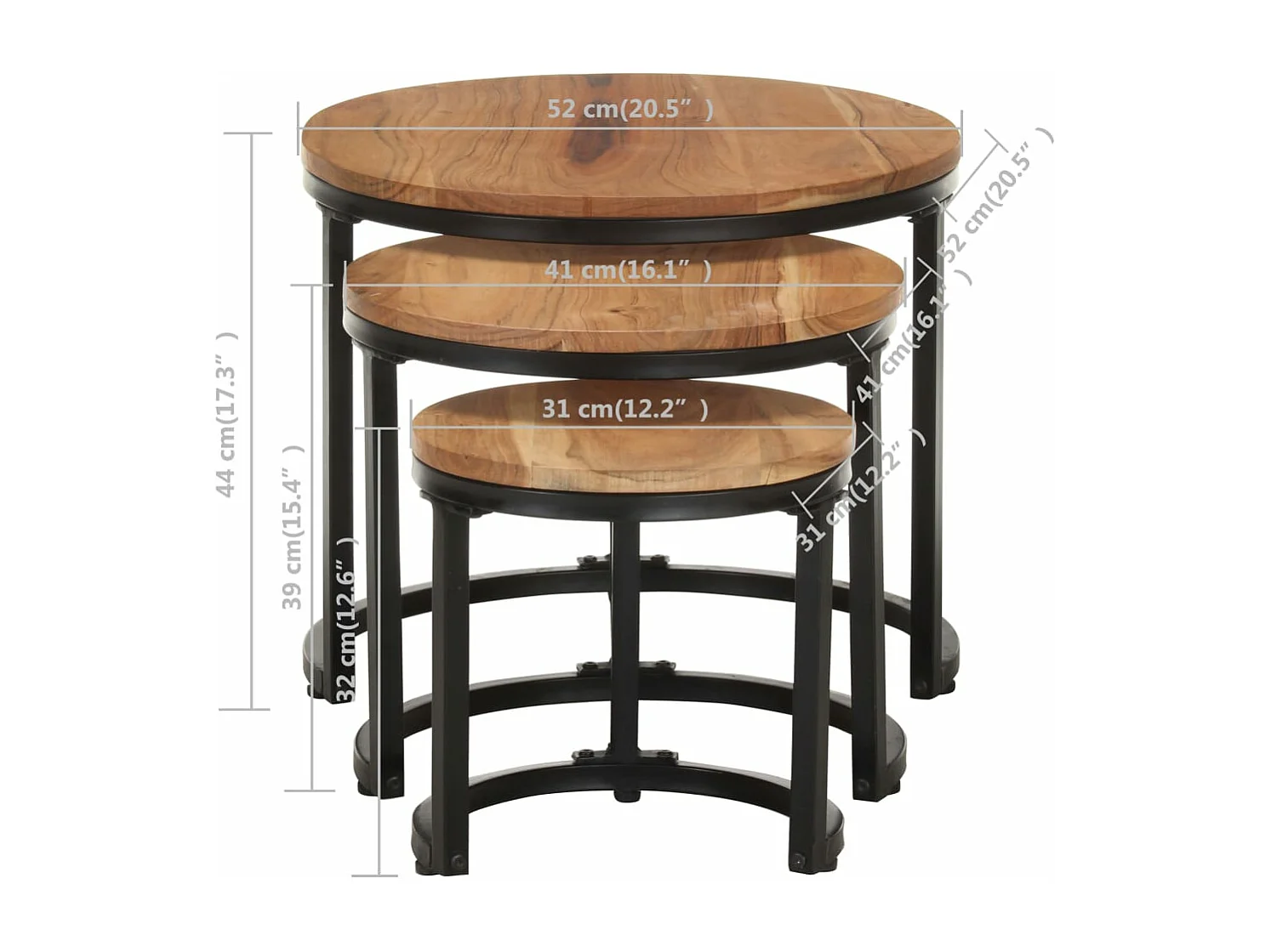 Tables d'appoint 3 pièces Bois d'acacia solide