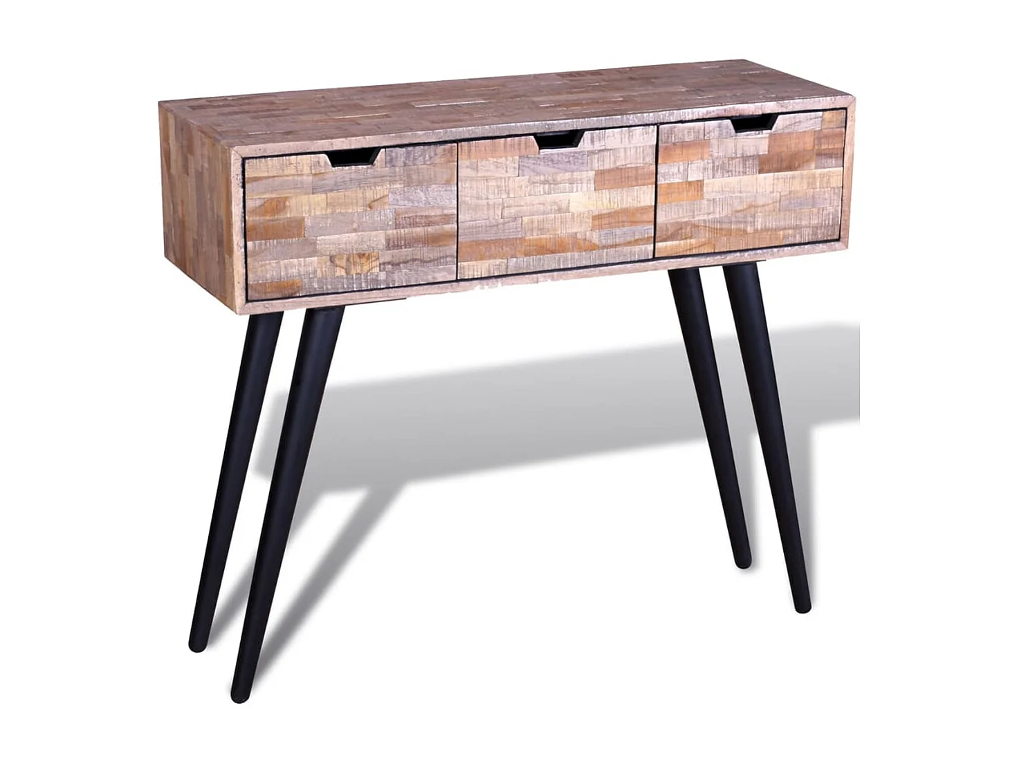 Mesa consola com 3 gavetas, madeira de teca reciclada