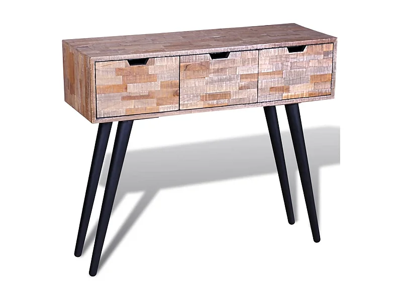 Mesa consola con 3 cajones de madera de teca reciclada