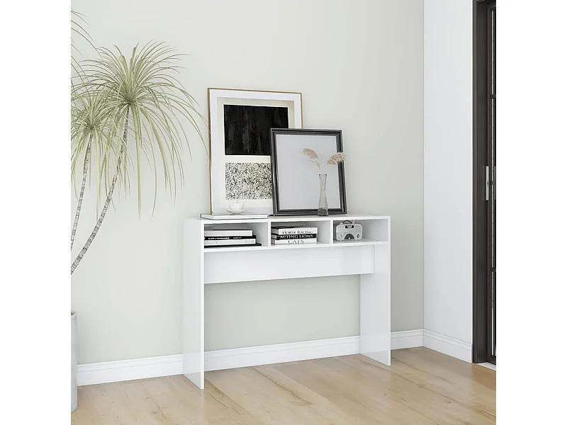 Wandtafel 105x30x80 cm bewerkt hout hoogglans wit