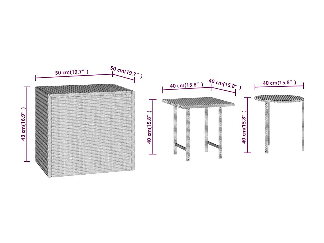 Mesas de apoio 3 peças vime PE castanho
