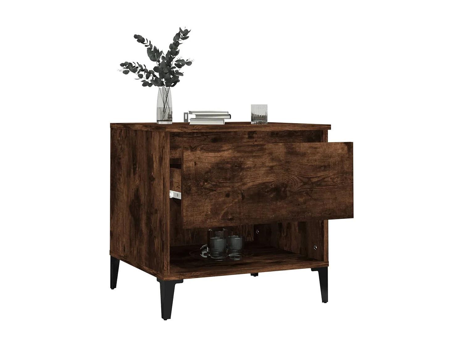 Bijzettafel 50x46x50 cm bewerkt hout gerookt eikenkleurig