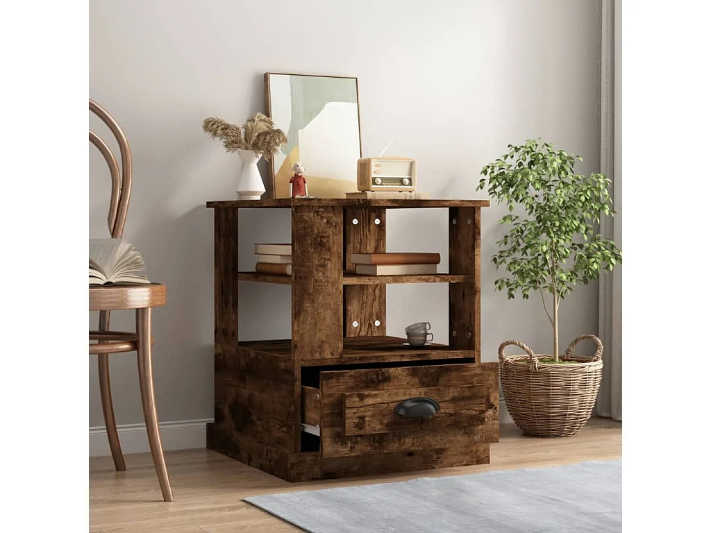 Table d'appoint chêne fumé 50x50x60 cm bois d'ingénierie