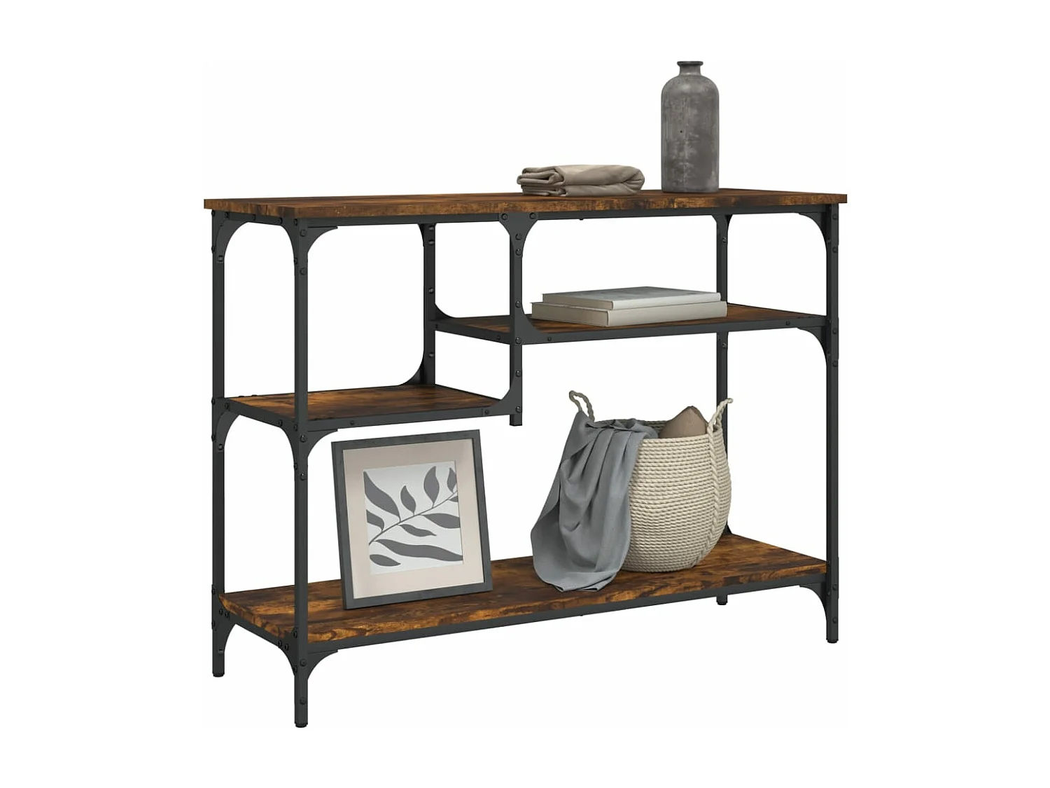 Table console avec étagères chêne fumé 100x35x75 cm