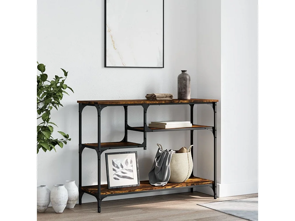 Table console avec étagères chêne fumé 100x35x75 cm