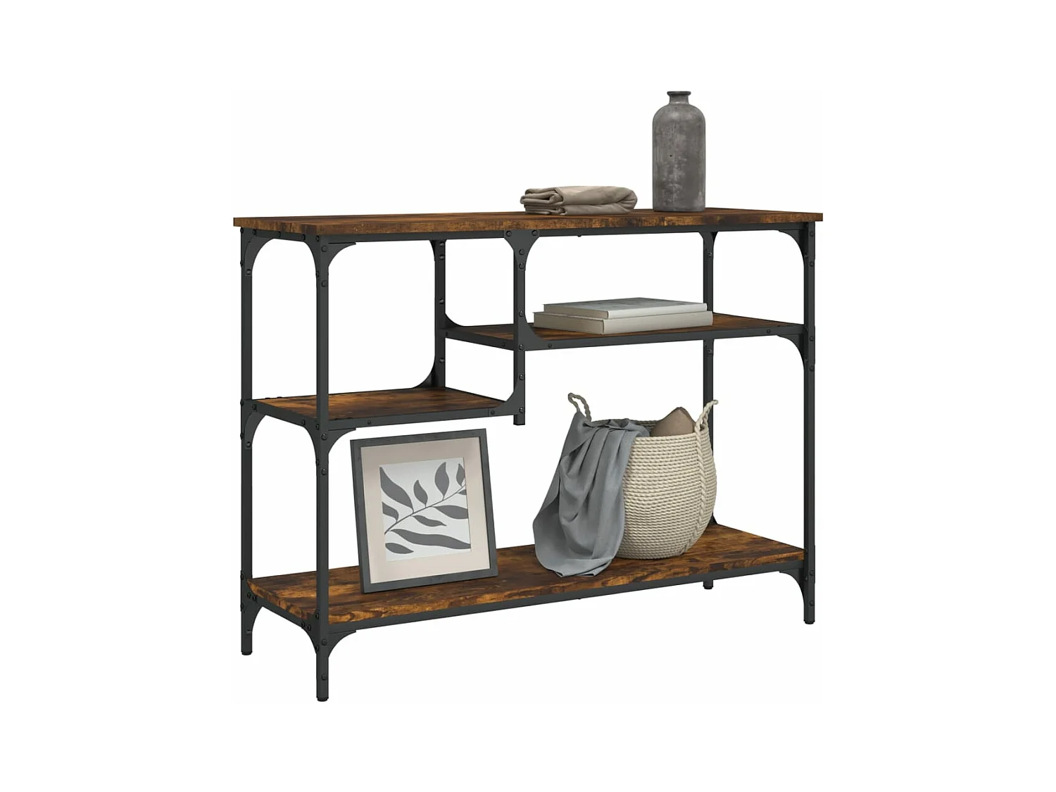 Mesa consola con estantes roble ahumado 100x35x75 cm