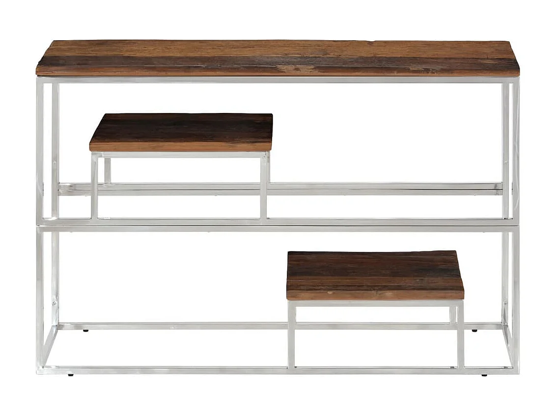 Table console argenté inox et bois de mélèze massif