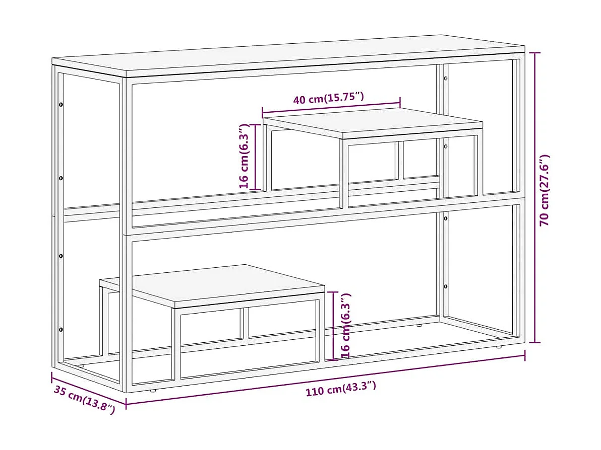 Table console argenté inox et bois de mélèze massif