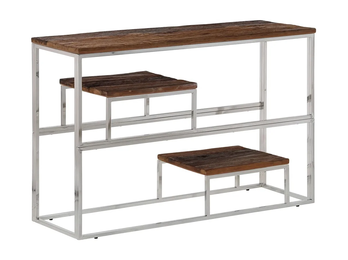 Table console argenté inox et bois de mélèze massif