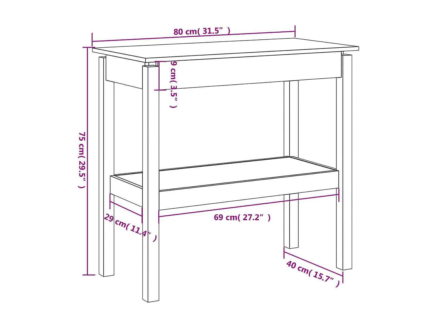 Table console Blanc 80x40x75 cm Bois de pin solide