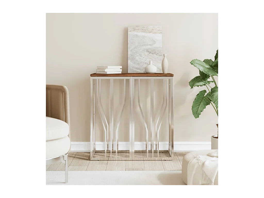 Table console argenté acier inoxydable/bois massif récupération