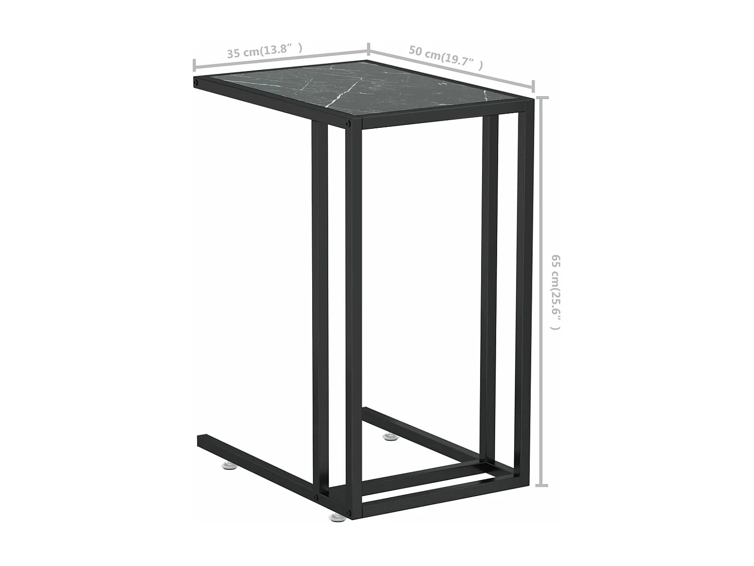 Table d'appoint ordinateur Marbre noir 50x35x65 cm Verre trempé