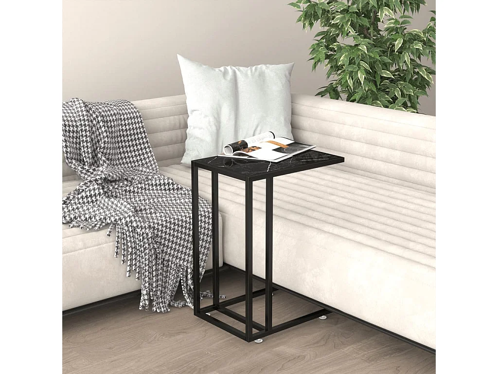 Table d'appoint ordinateur Marbre noir 50x35x65 cm Verre trempé