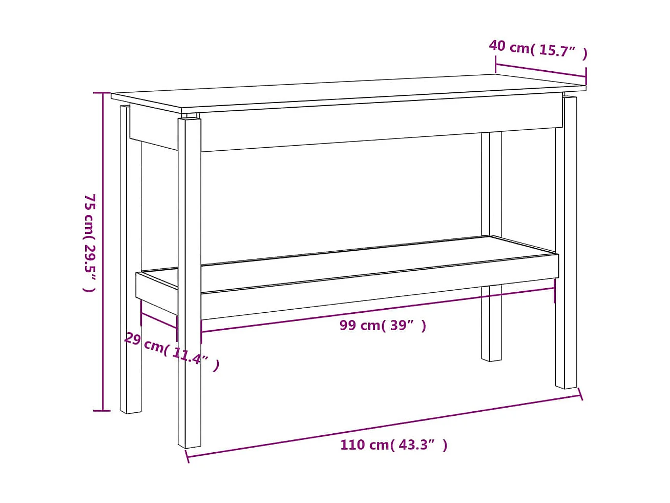Table console 110x40x75 cm Bois massif de pin