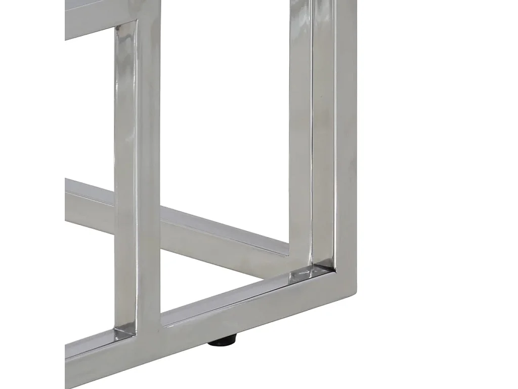 Table console argenté inox et bois de récupération massif