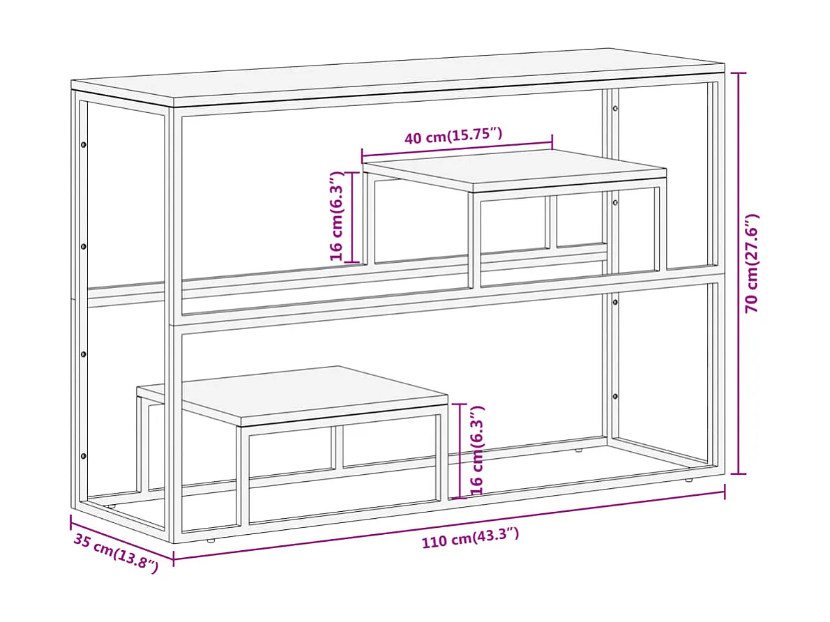 Table console argenté inox et bois de récupération massif