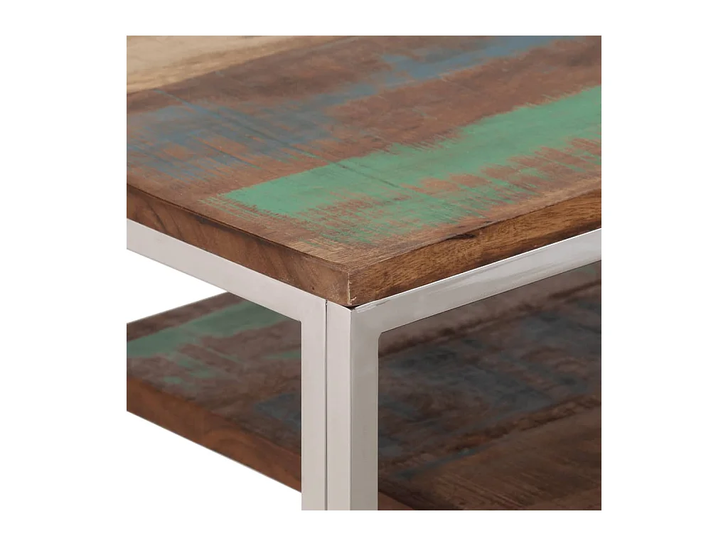 Table console argenté inox et bois de récupération massif