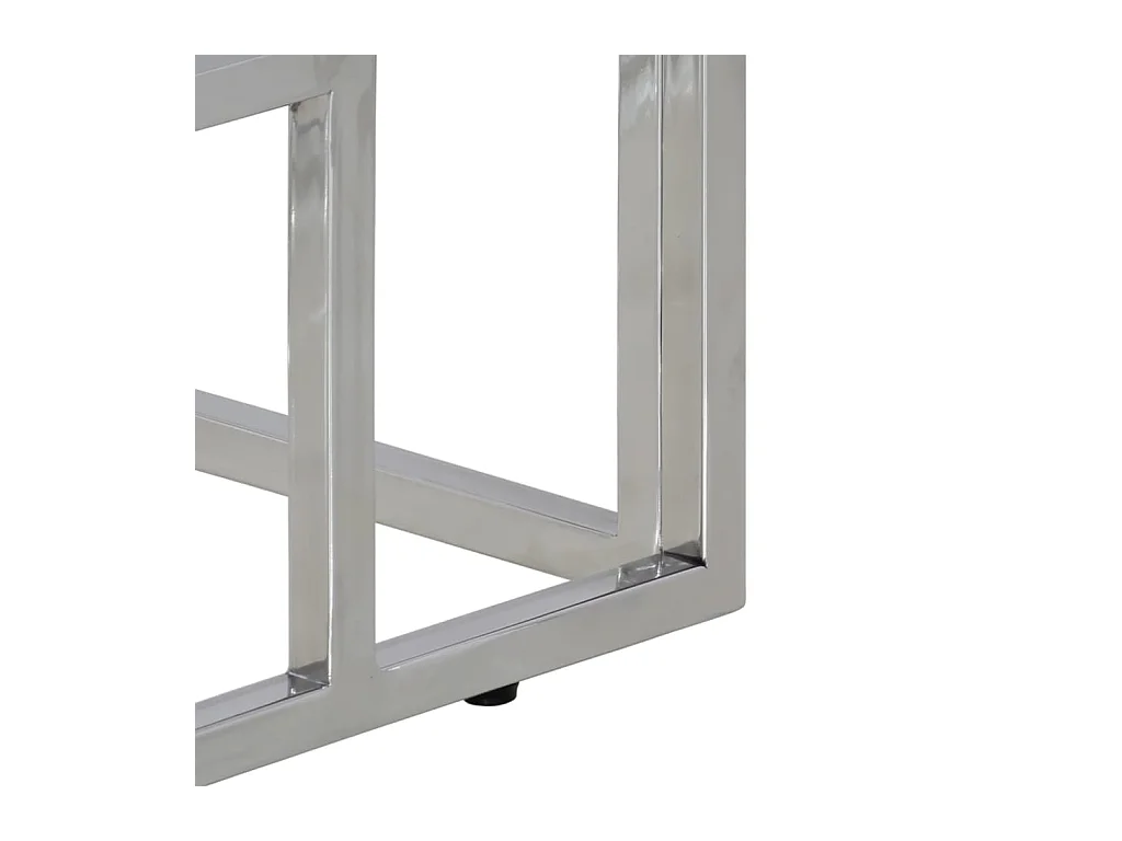 Table console argenté inox et bois de récupération massif
