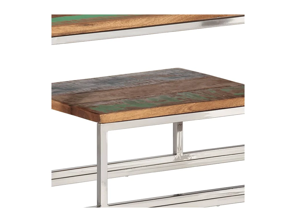 Table console argenté inox et bois de récupération massif
