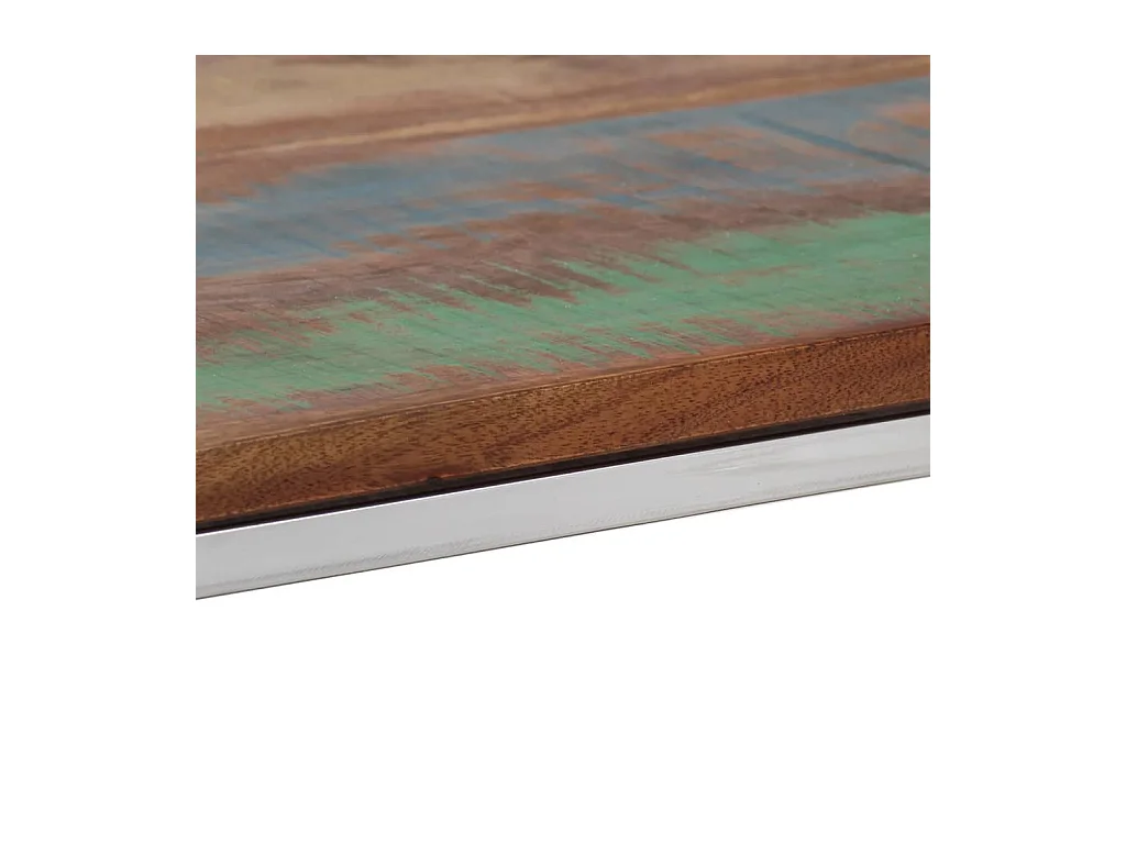 Table console argenté inox et bois de récupération massif