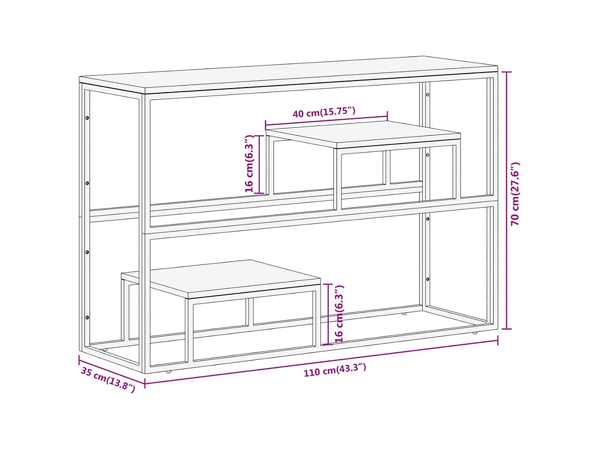 Table console argenté inox et bois de récupération massif