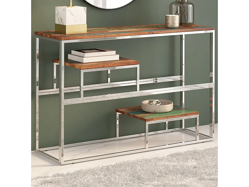 Wandtafel roestvrij staal en massief gerecycled hout zilver