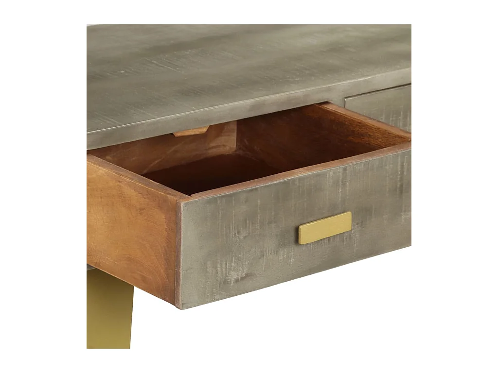 Wandtafel 110x35x76 cm massief mangohout met messing grijs
