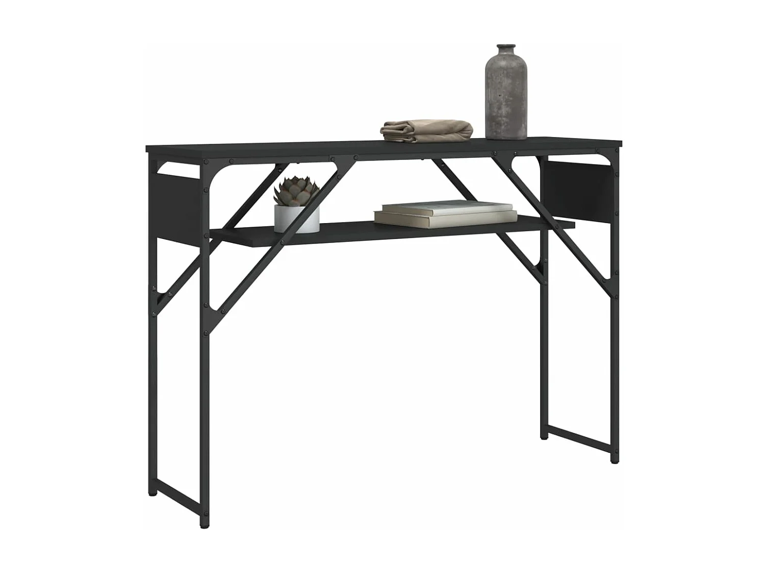 Mesa consola con estante madera ingeniería negra 105x30x75 cm