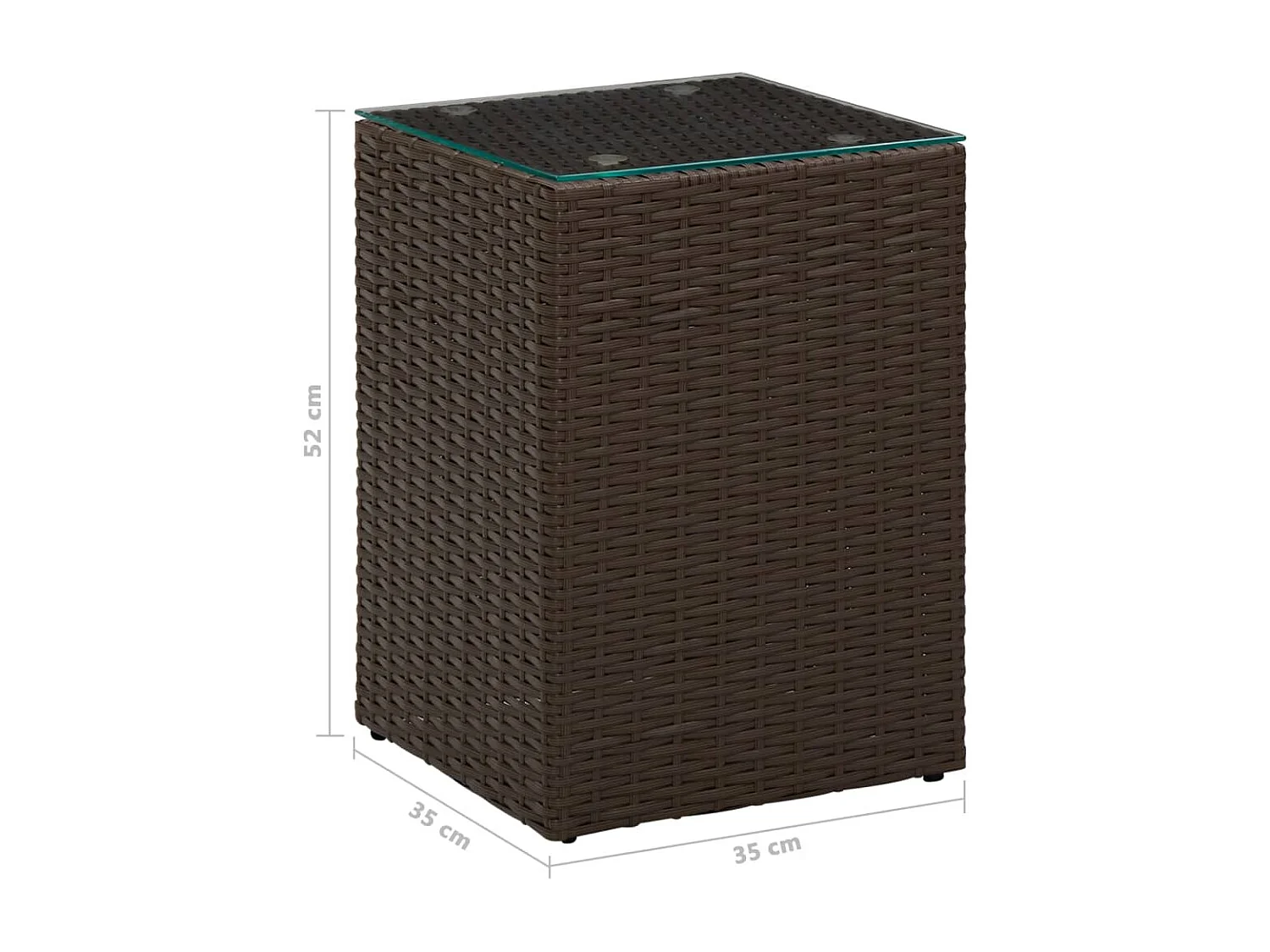 Mesa de apoio com tampo de vidro 35x35x52 cm vime PE castanho