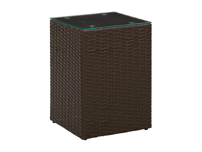 Table d'appoint dessus verre Marron 35x35x52 cm Résine tressée