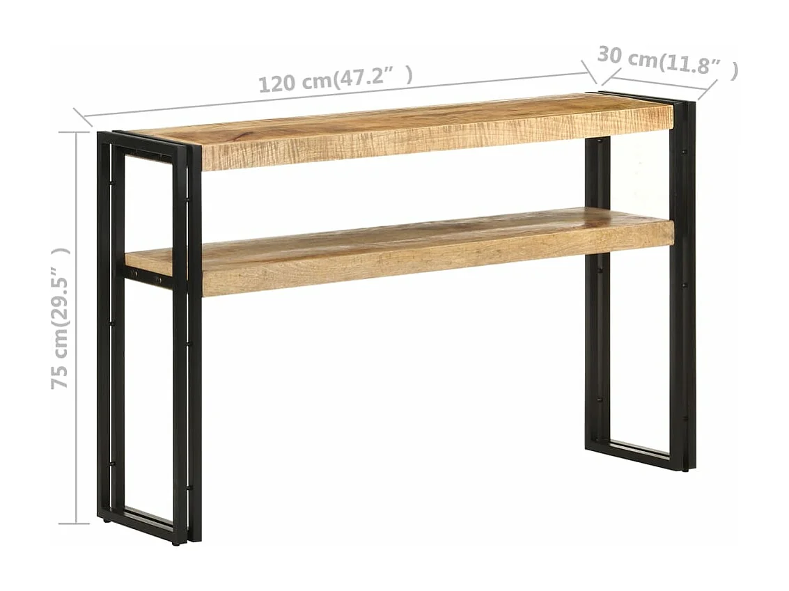 Mesa consola de madera de mango rugosa 120x30x75 cm
