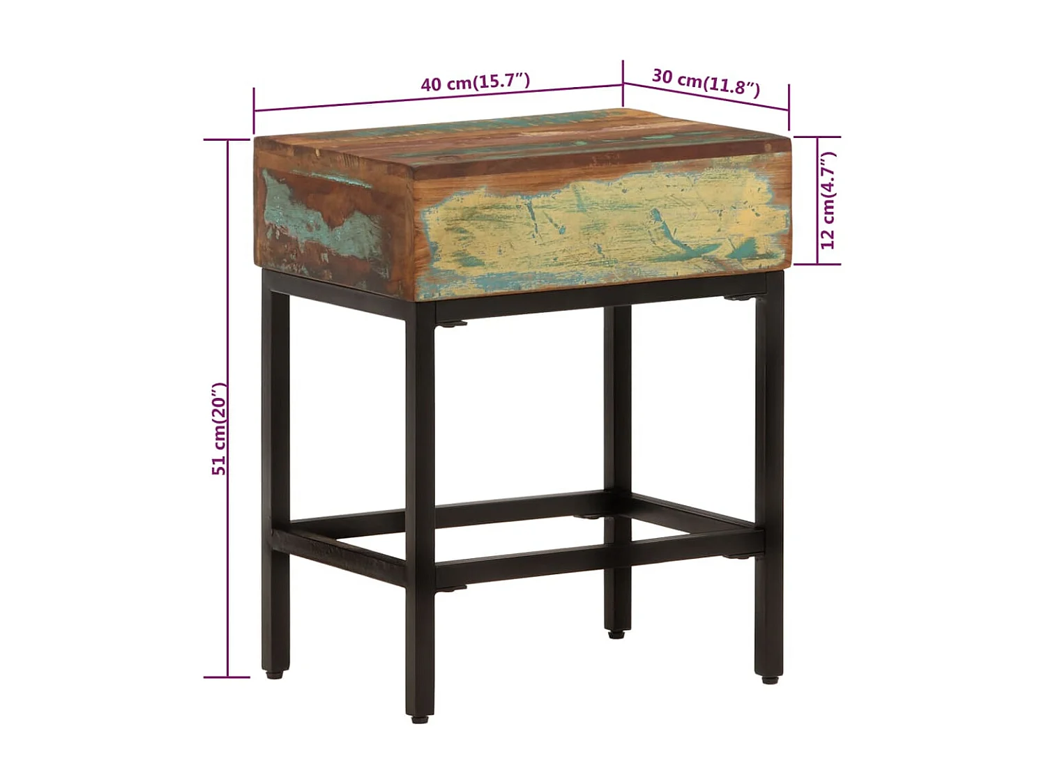 Table d'appoint 40x30x51 cm Bois massif de récupération