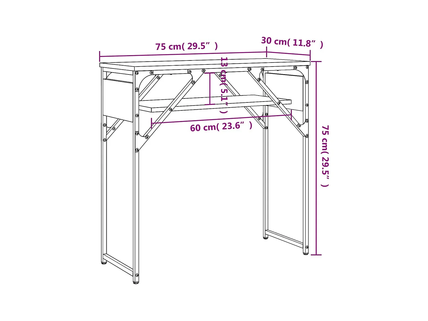 Table console avec étagère sonoma gris 75x30x75 cm