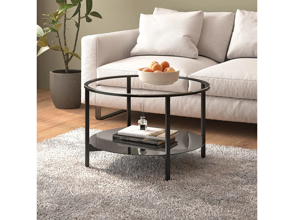 Mesa de centro 70 cm vidro temperado preto e transparente