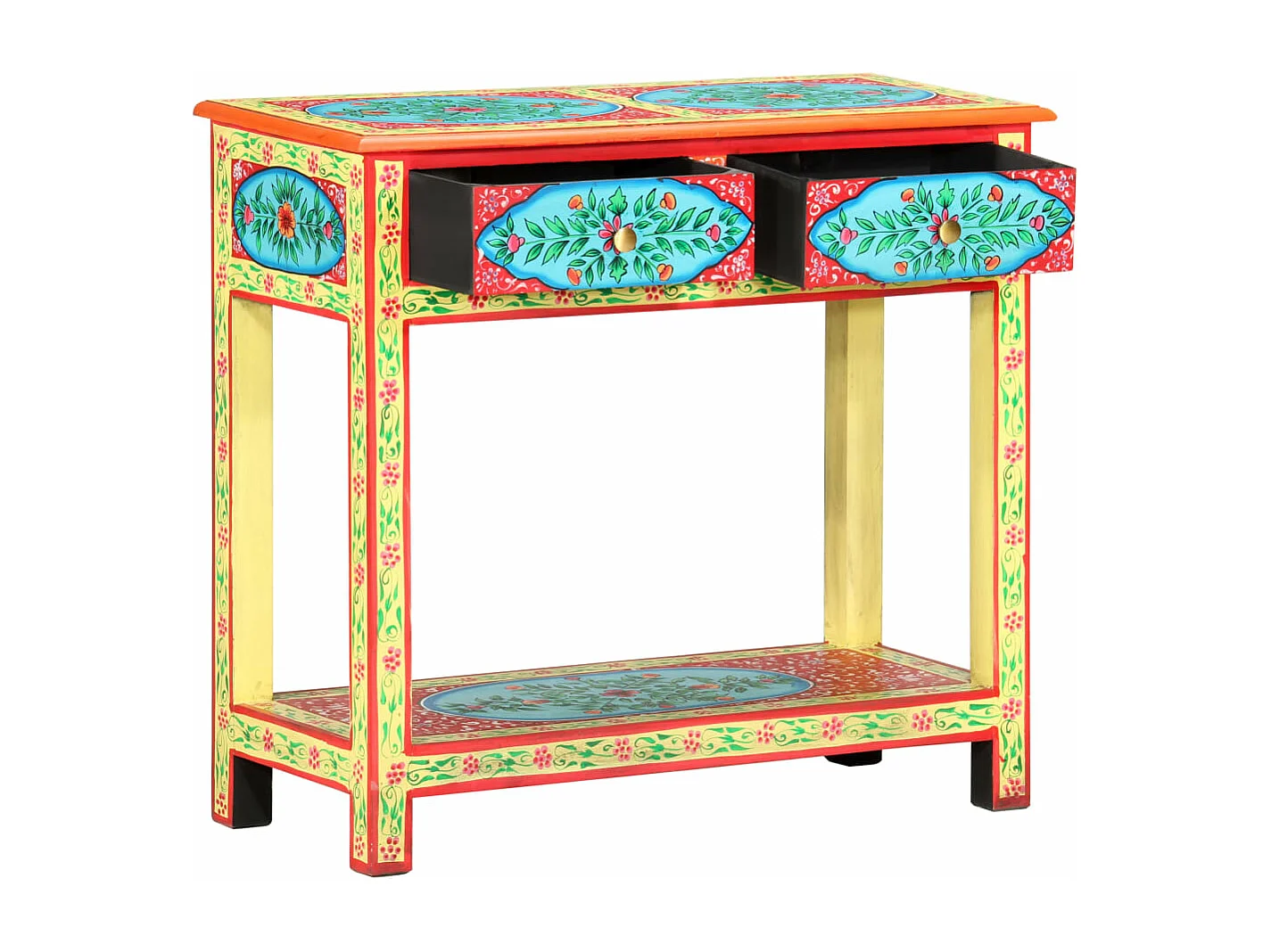 Table console peinte à la main 80x35x75 cm Bois de manguier