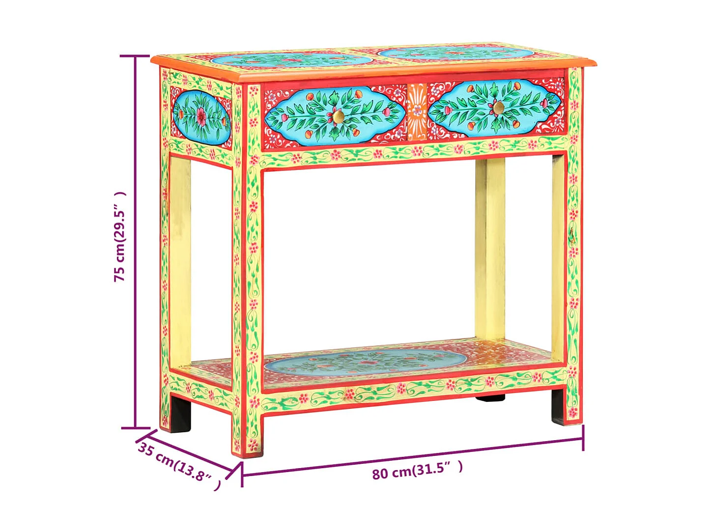 Mesa consola pintada a mano madera maciza de mango 80x35x75 cm