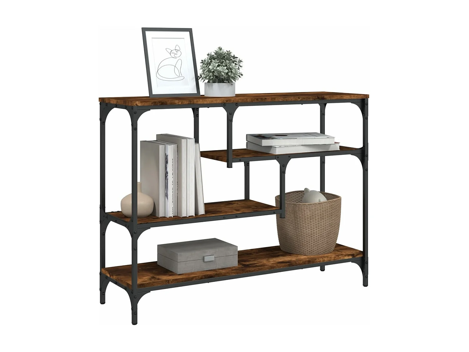 Table console chêne fumé 100x30x75 cm bois d'ingénierie