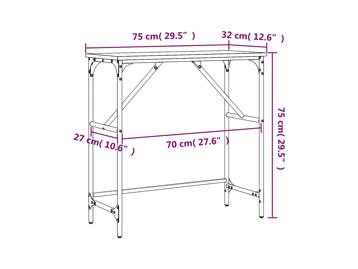 Table console sonoma gris 75x32x75 cm bois d'ingénierie