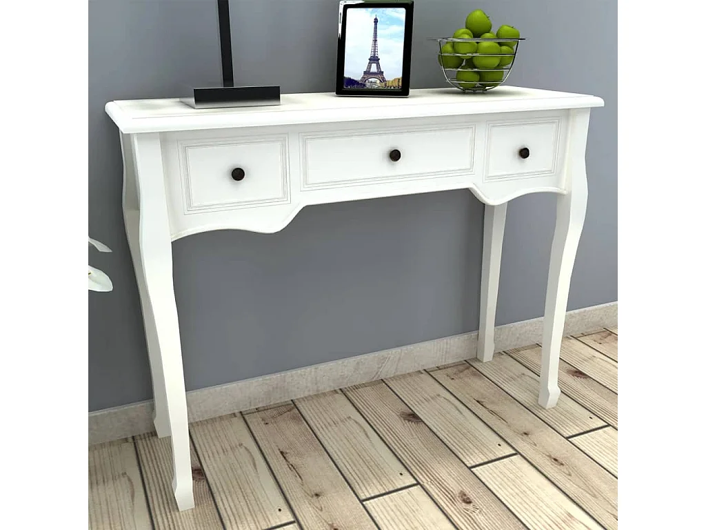Table de console et coiffeuse avec 3 tiroirs Blanc