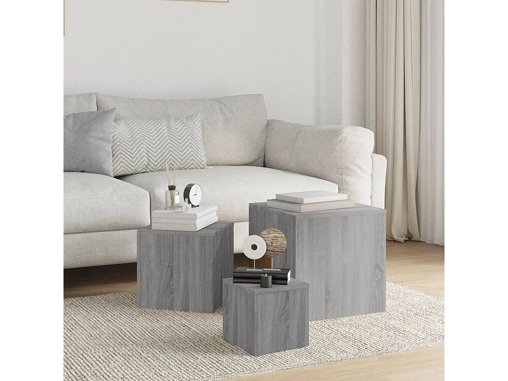 Bijzettafels 3 st bewerkt hout grijs sonoma eikenkleurig