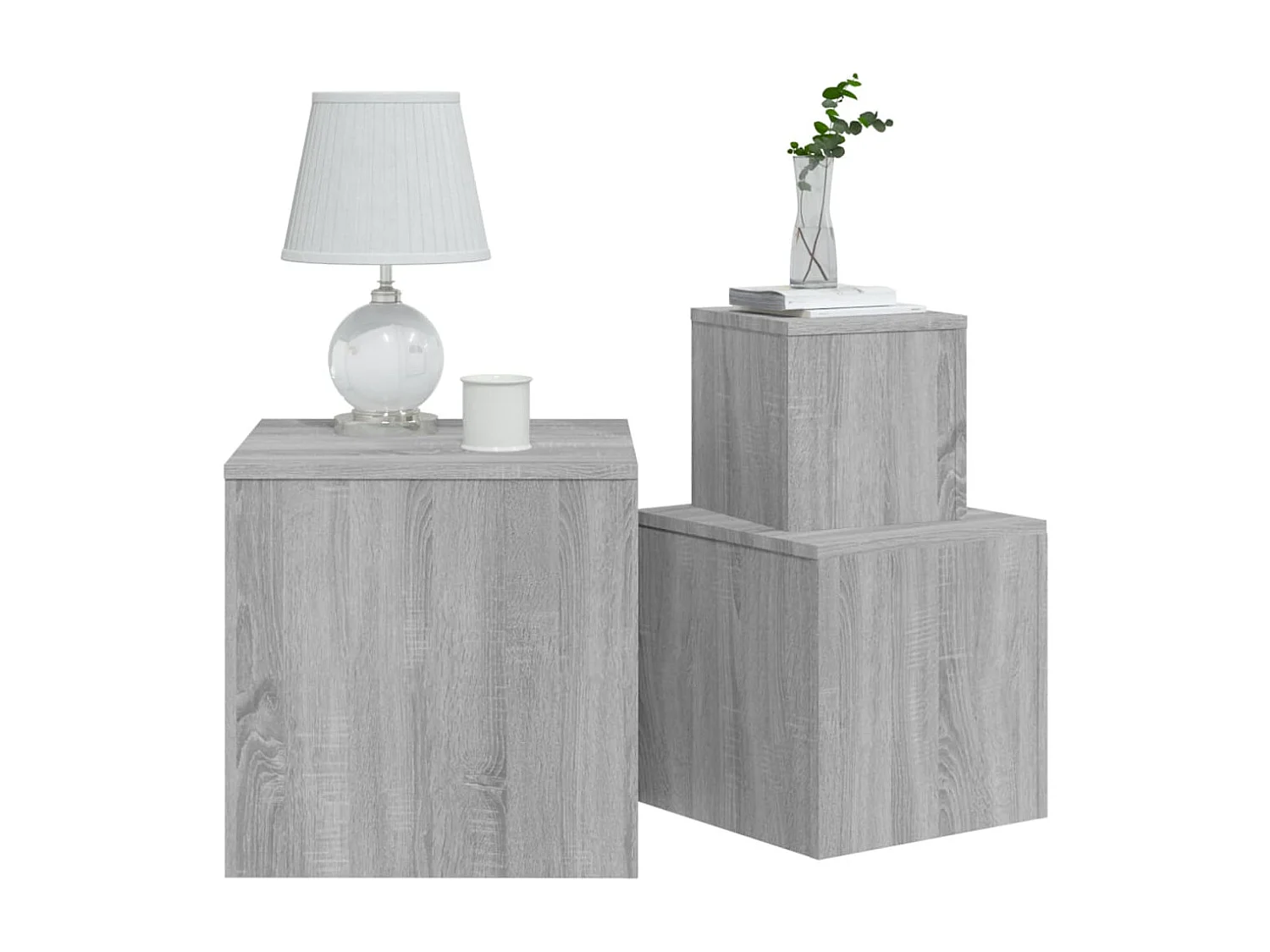 Bijzettafels 3 st bewerkt hout grijs sonoma eikenkleurig