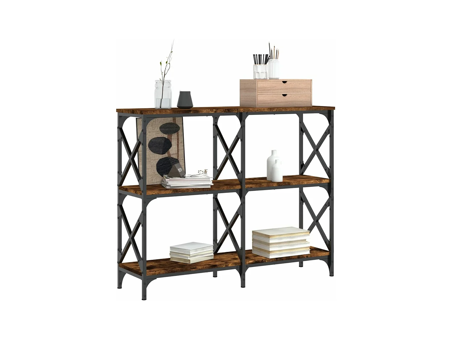 Mesa consola madera de ingeniería roble ahumado 100x28x80,5 cm