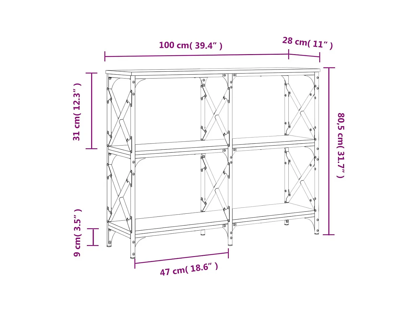 Mesa consola madera de ingeniería roble ahumado 100x28x80,5 cm