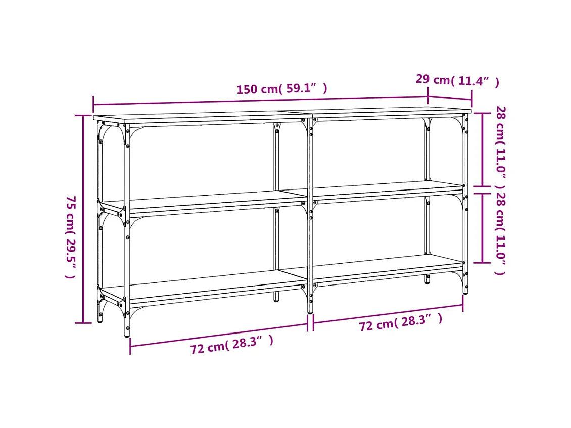 Mesa consola madera de ingeniería roble ahumado 150x29x75 cm