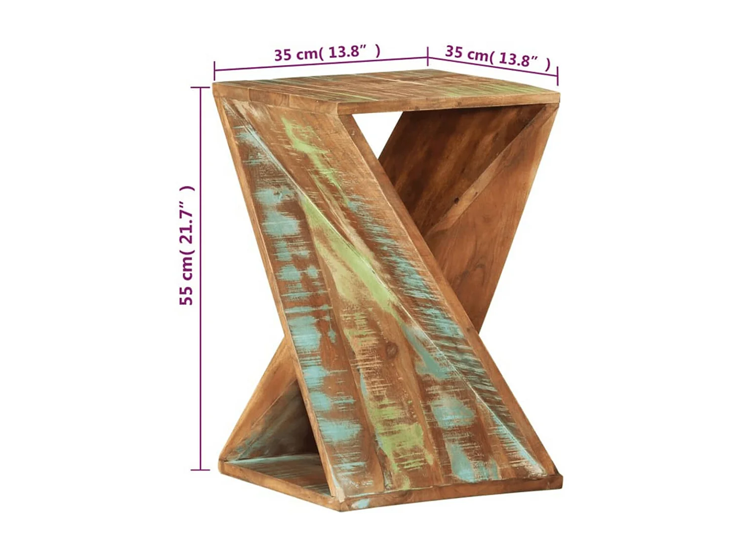 Mesa auxiliar madera maciza reciclada 35x35x55 cm