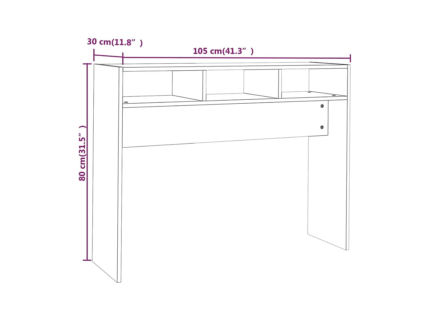 Wandtafel 105x30x80 cm bewerkt hout betongrijs